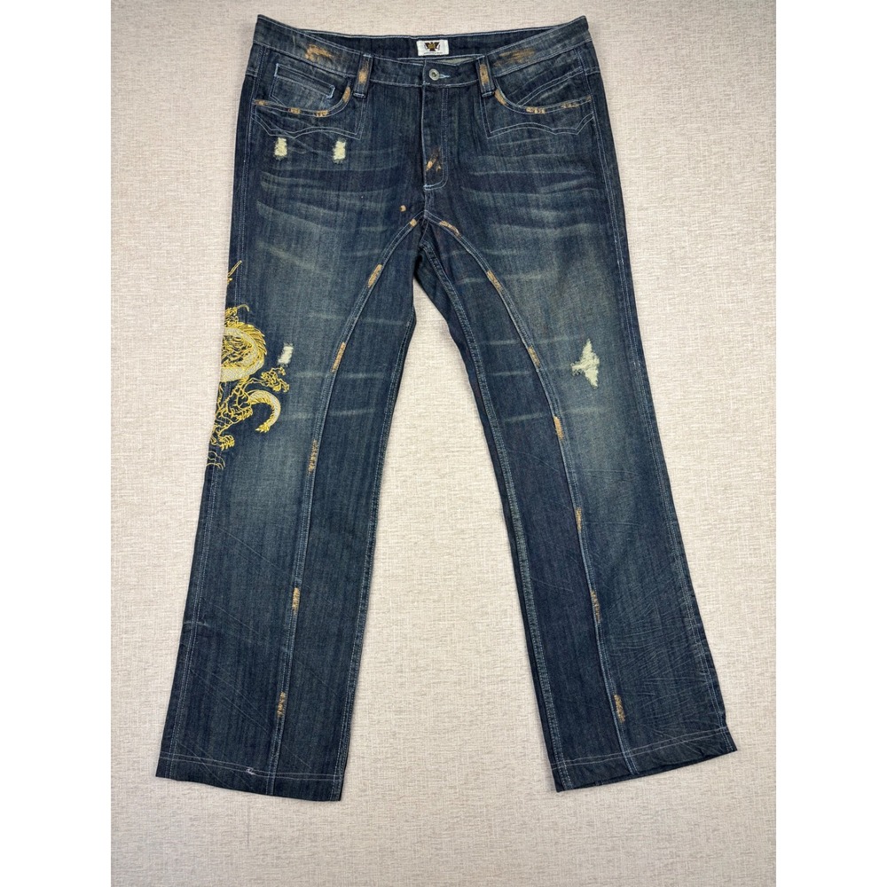 Antik Denim Mens 36x32 Y2K Dragon Embroidered Dark Washed Jeans USA Made